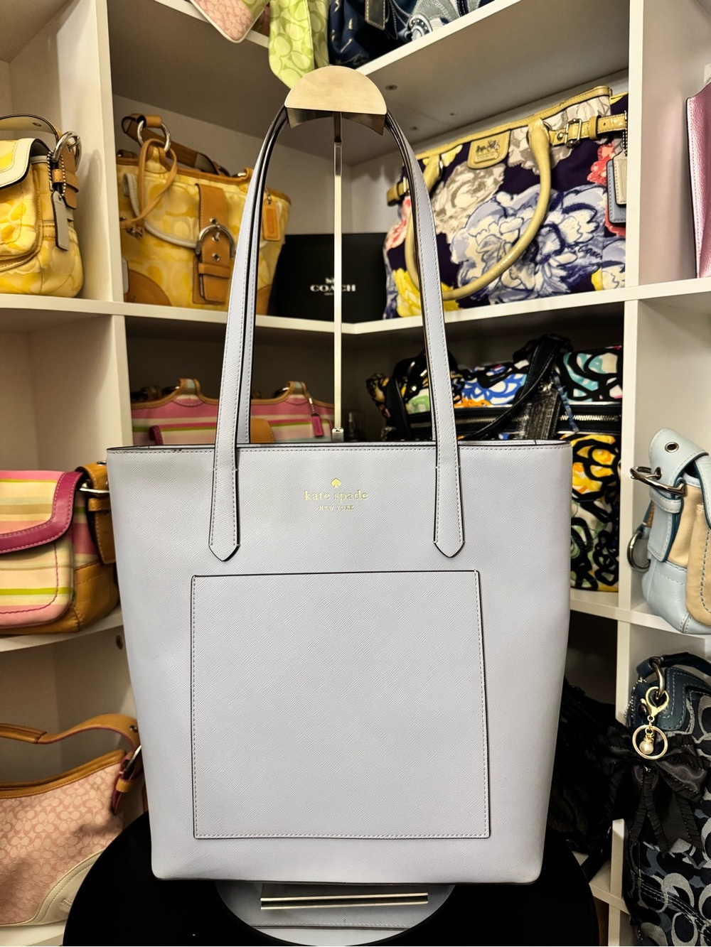 kate spade Light Blue Leather Tote with Front Pocket